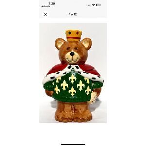 Neiman Marcus Christmas Cookie Jar Teddy Bear King Crown 1994 Hand Painted